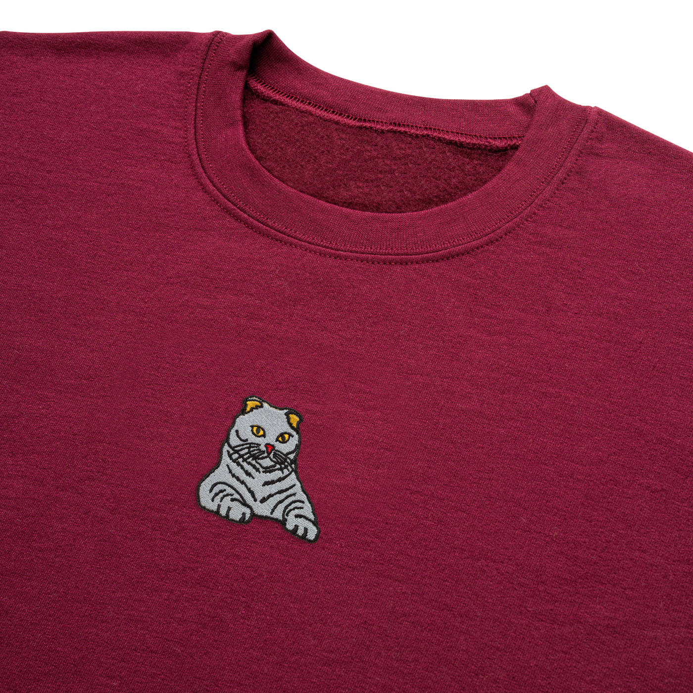 Bobby's Planet Men's Embroidered Scottish Fold Sweatshirt from Paws Dog Cat Animals Collection in Maroon Color#color_maroon