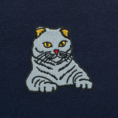 Bobby's Planet Men's Embroidered Scottish Fold Sweatshirt from Paws Dog Cat Animals Collection in Navy Color#color_navy