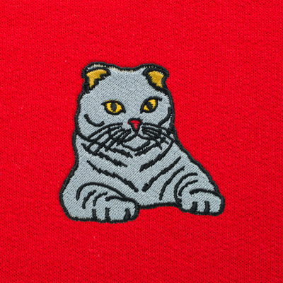 Bobby's Planet Women's Embroidered Scottish Fold Sweatshirt from Paws Dog Cat Animals Collection in Red Color#color_red