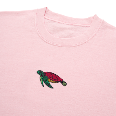 Bobby's Planet Women's Embroidered Sea Turtle Sweatshirt from Seven Seas Fish Animals Collection in Light Pink Color#color_light-pink