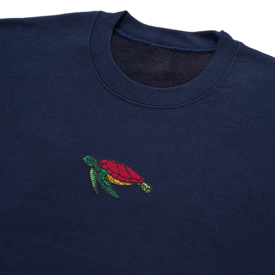 Bobby's Planet Men's Embroidered Sea Turtle Sweatshirt from Seven Seas Fish Animals Collection in Navy Color#color_navy