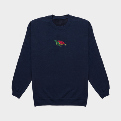 Bobby's Planet Women's Embroidered Sea Turtle Sweatshirt from Seven Seas Fish Animals Collection in Navy Color#color_navy