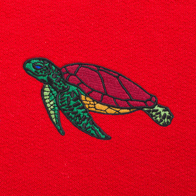 Bobby's Planet Women's Embroidered Sea Turtle Sweatshirt from Seven Seas Fish Animals Collection in Red Color#color_red