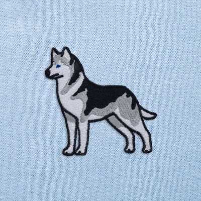 Bobby's Planet Women's Embroidered Siberian Husky Sweatshirt from Paws Dog Cat Animals Collection in Light Blue Color#color_light-blue