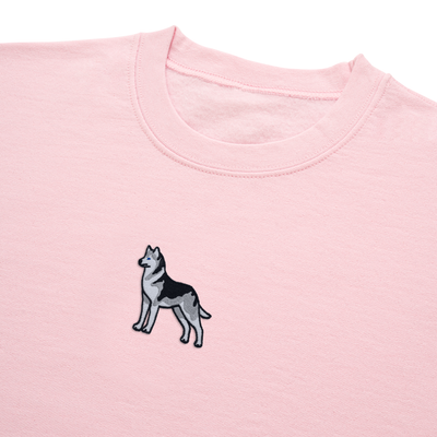 Bobby's Planet Women's Embroidered Siberian Husky Sweatshirt from Paws Dog Cat Animals Collection in Light Pink Color#color_light-pink