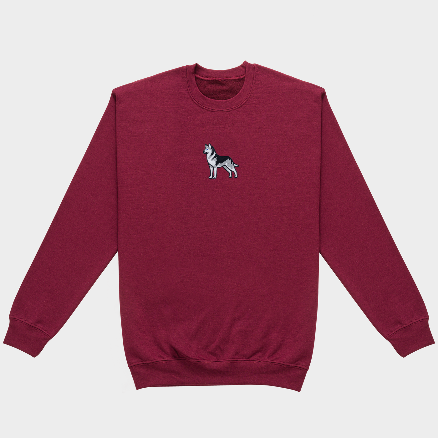 Bobby's Planet Men's Embroidered Siberian Husky Sweatshirt from Paws Dog Cat Animals Collection in Maroon Color#color_maroon