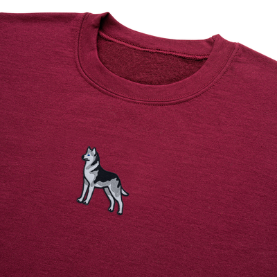 Bobby's Planet Women's Embroidered Siberian Husky Sweatshirt from Paws Dog Cat Animals Collection in Maroon Color#color_maroon