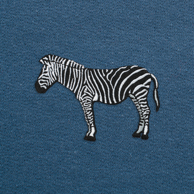 Bobby's Planet Men's Embroidered Zebra Sweatshirt from African Animals Collection in Indigo Blue Color#color_indigo-blue
