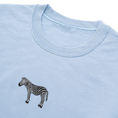 Bobby's Planet Women's Embroidered Zebra Sweatshirt from African Animals Collection in Light Blue Color#color_light-blue
