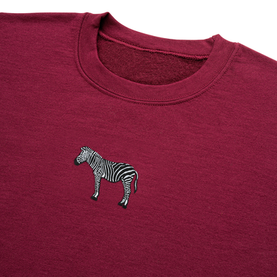 Bobby's Planet Men's Embroidered Zebra Sweatshirt from African Animals Collection in Maroon Color#color_maroon