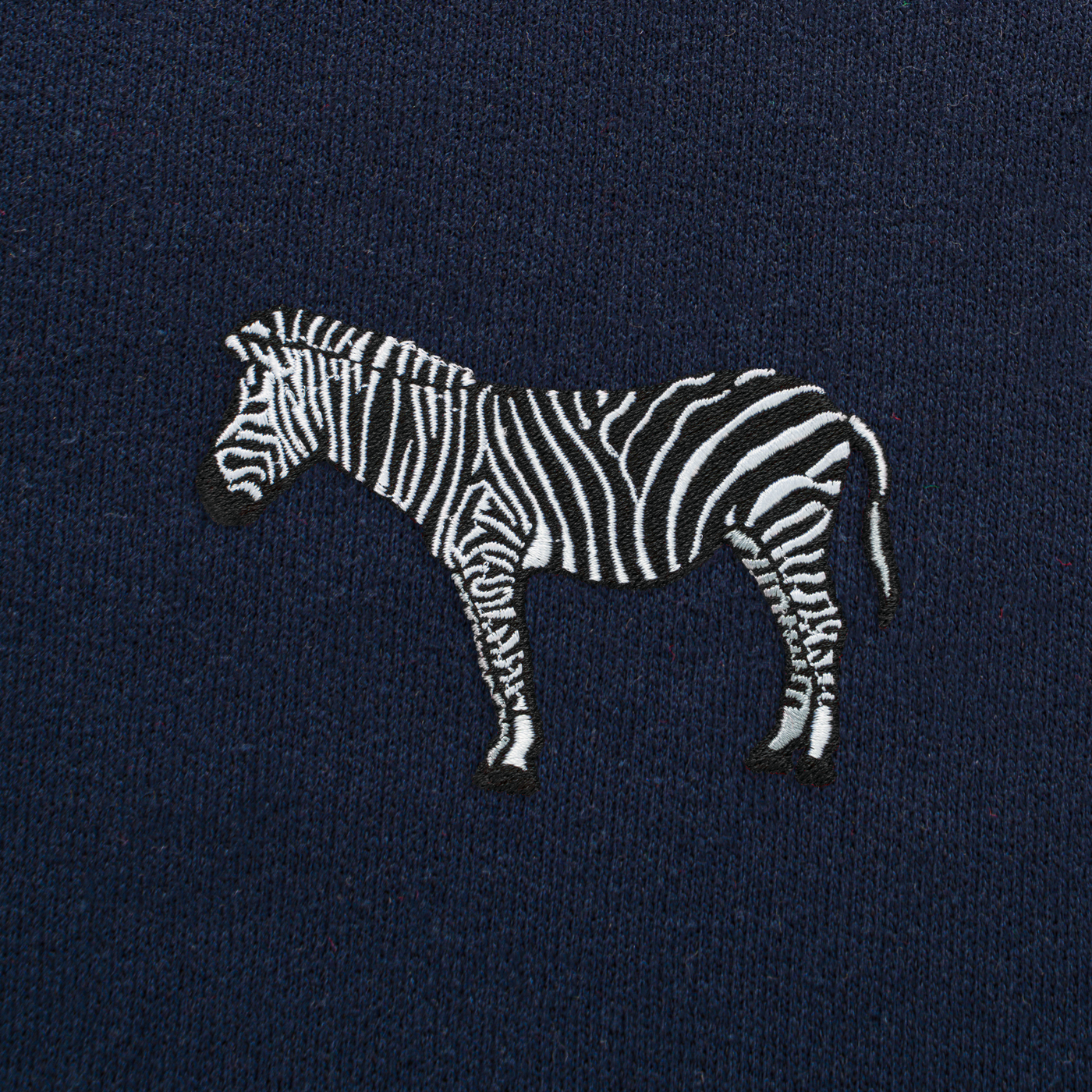 Bobby's Planet Men's Embroidered Zebra Sweatshirt from African Animals Collection in Navy Color#color_navy