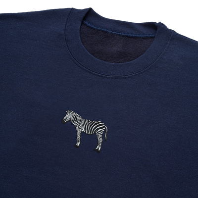Bobby's Planet Women's Embroidered Zebra Sweatshirt from African Animals Collection in Navy Color#color_navy