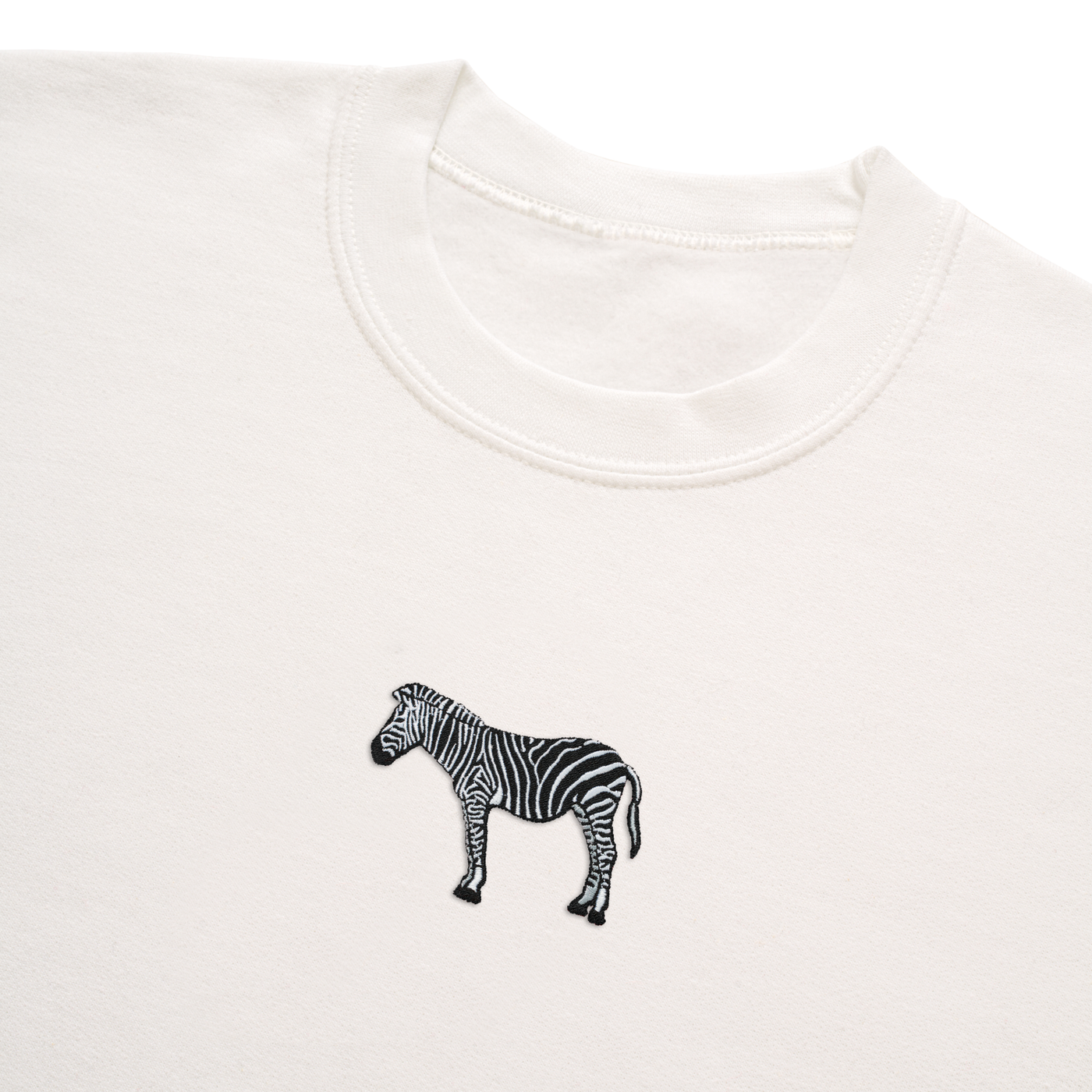 Bobby's Planet Men's Embroidered Zebra Sweatshirt from African Animals Collection in White Color#color_white