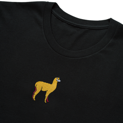 Bobby's Planet Kids Embroidered Alpaca T-Shirt from South American Amazon Animals Collection in Black Color#color_black