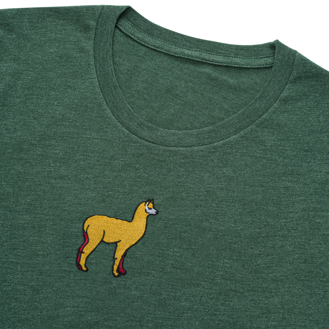 Bobby's Planet Kids Embroidered Alpaca T-Shirt from South American Amazon Animals Collection in Heather Forest Color#color_heather-forest