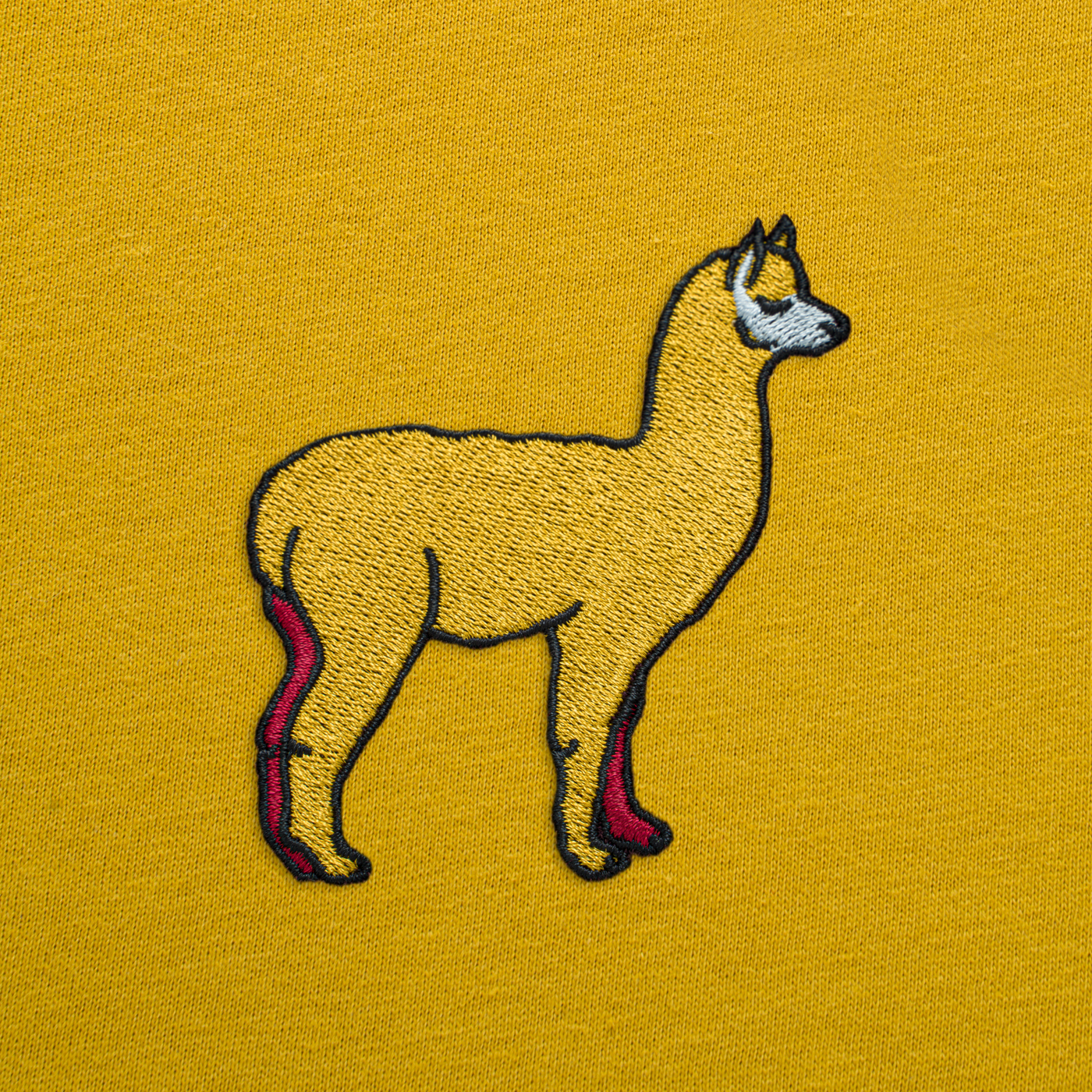 Bobby's Planet Men's Embroidered Alpaca T-Shirt from South American Amazon Animals Collection in Mustard Color#color_mustard