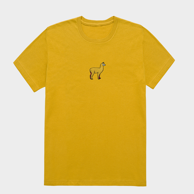 Bobby's Planet Men's Embroidered Alpaca T-Shirt from South American Amazon Animals Collection in Mustard Color#color_mustard