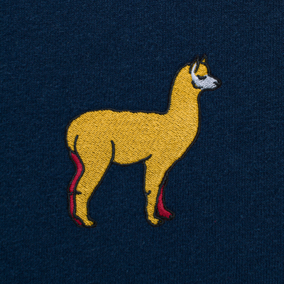 Bobby's Planet Kids Embroidered Alpaca T-Shirt from South American Amazon Animals Collection in Navy Color#color_navy
