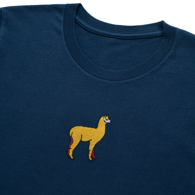 Bobby's Planet Kids Embroidered Alpaca T-Shirt from South American Amazon Animals Collection in Navy Color#color_navy