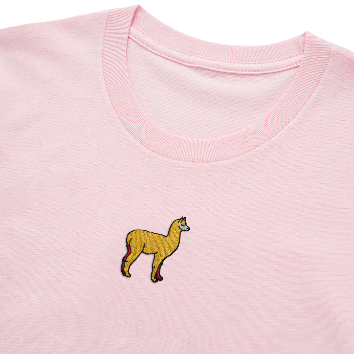 Bobby's Planet Women's Embroidered Alpaca T-Shirt from South American Amazon Animals Collection in Pink Color#color_pink