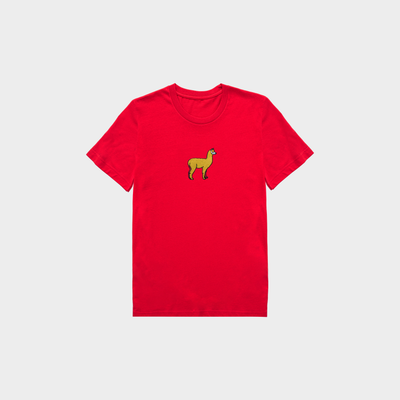 Bobby's Planet Kids Embroidered Alpaca T-Shirt from South American Amazon Animals Collection in Red Color#color_red