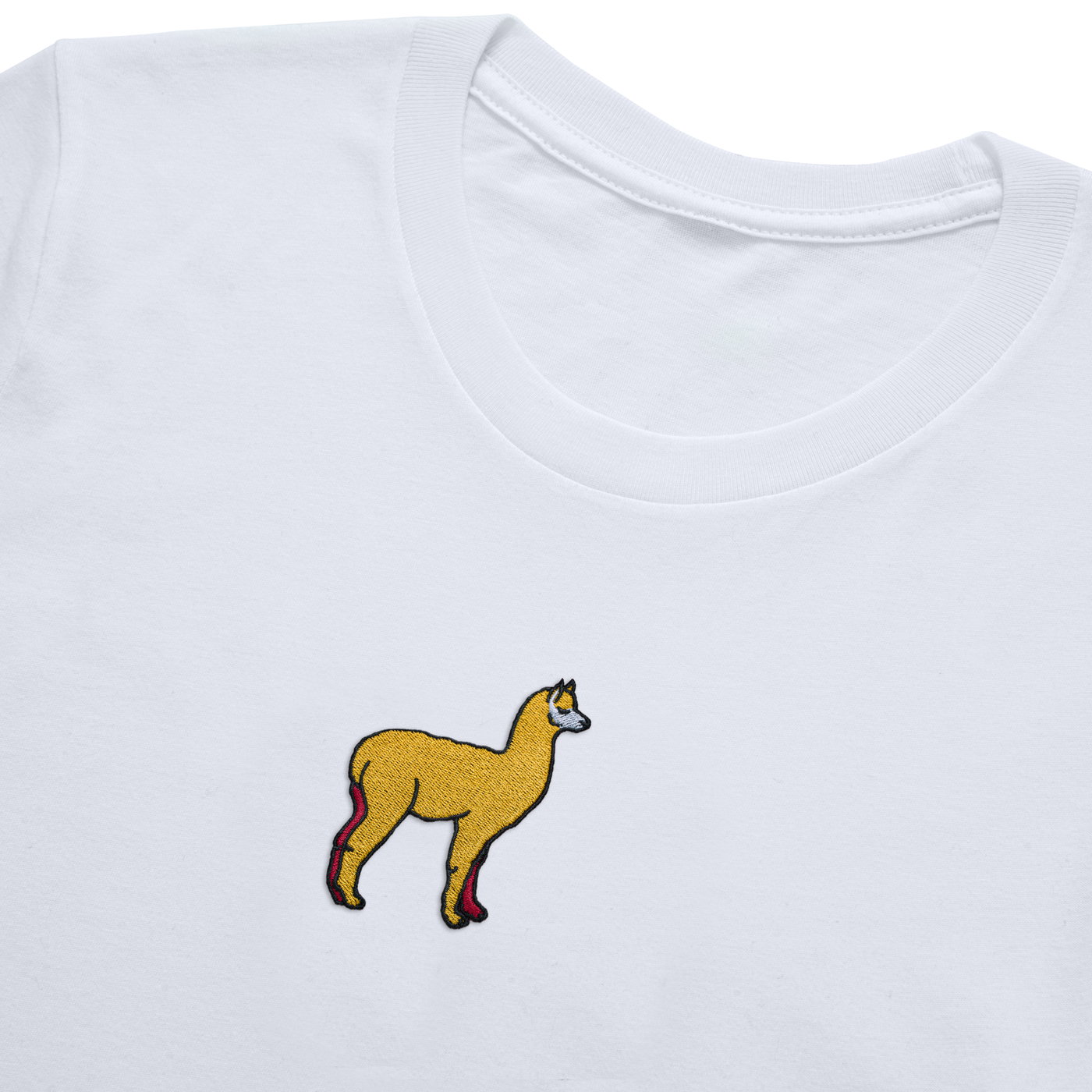 Bobby's Planet Kids Embroidered Alpaca T-Shirt from South American Amazon Animals Collection in White Color#color_white