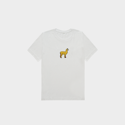 Bobby's Planet Kids Embroidered Alpaca T-Shirt from South American Amazon Animals Collection in White Color#color_white