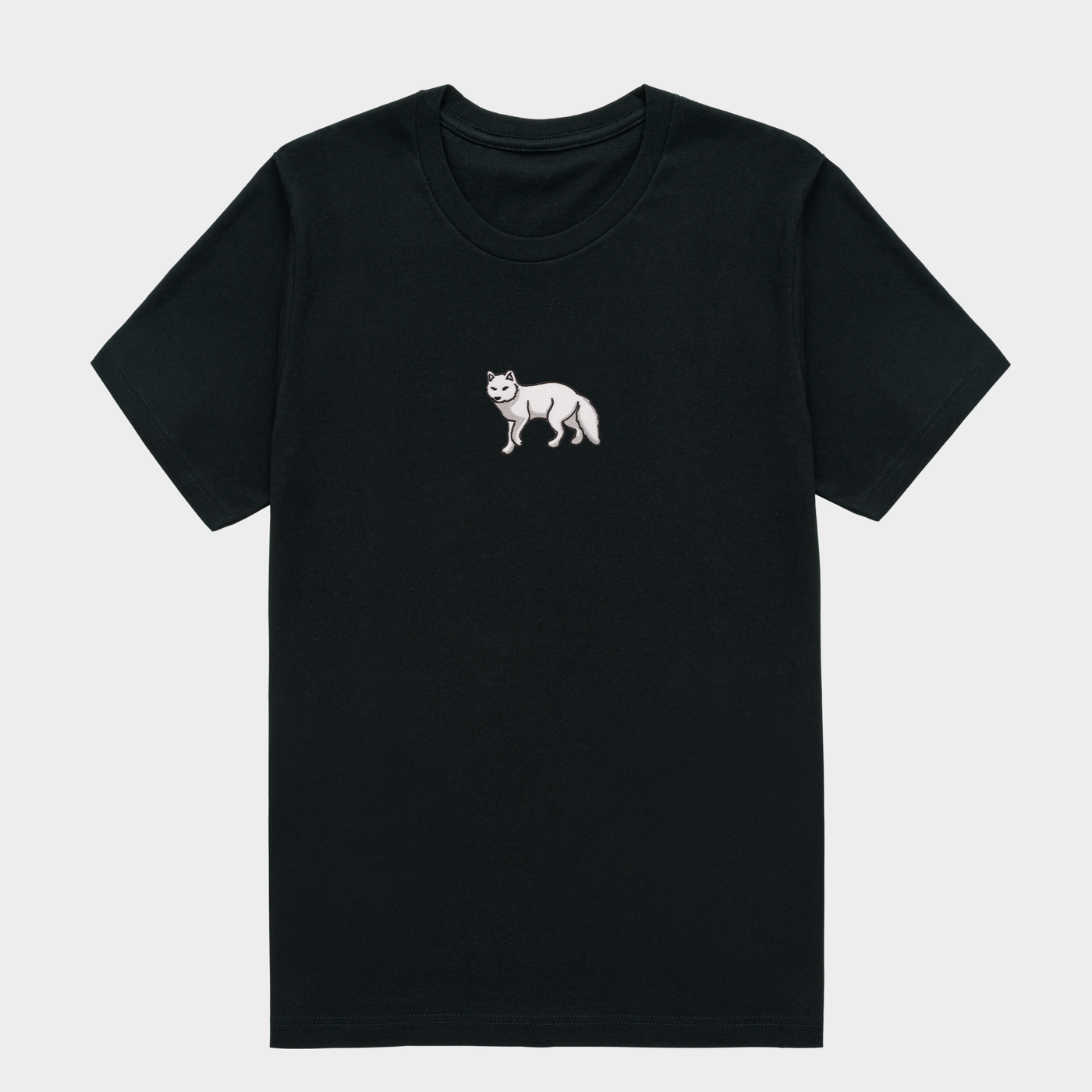 Bobby's Planet Men's Embroidered Arctic Fox T-Shirt from Arctic Polar Animals Collection in Black Color#color_black