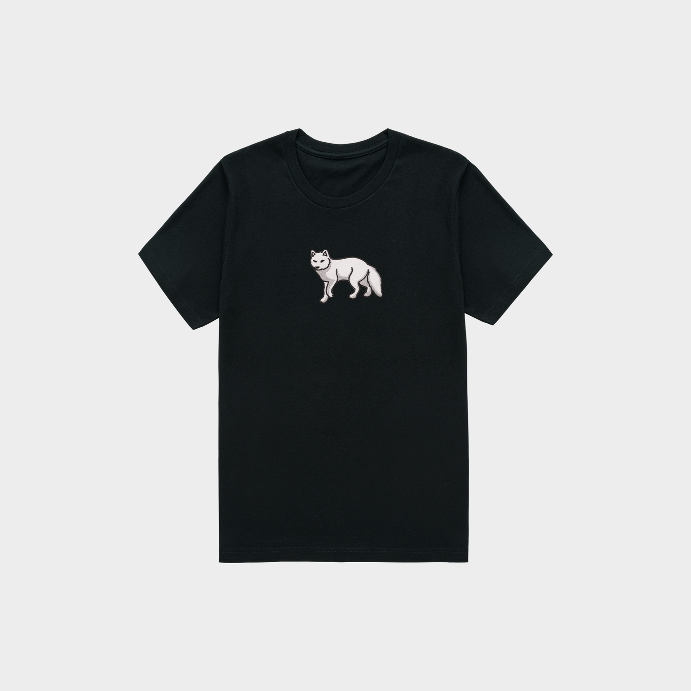 Bobby's Planet Kids Embroidered Arctic Fox T-Shirt from Arctic Polar Animals Collection in Black Color#color_black