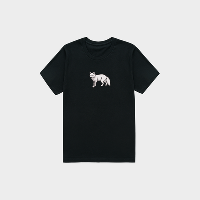 Bobby's Planet Kids Embroidered Arctic Fox T-Shirt from Arctic Polar Animals Collection in Black Color#color_black