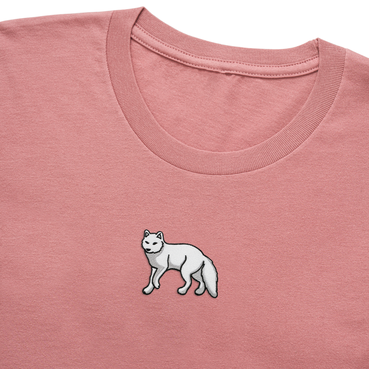 Bobby's Planet Women's Embroidered Arctic Fox T-Shirt from Arctic Polar Animals Collection in Mauve Color#color_mauve