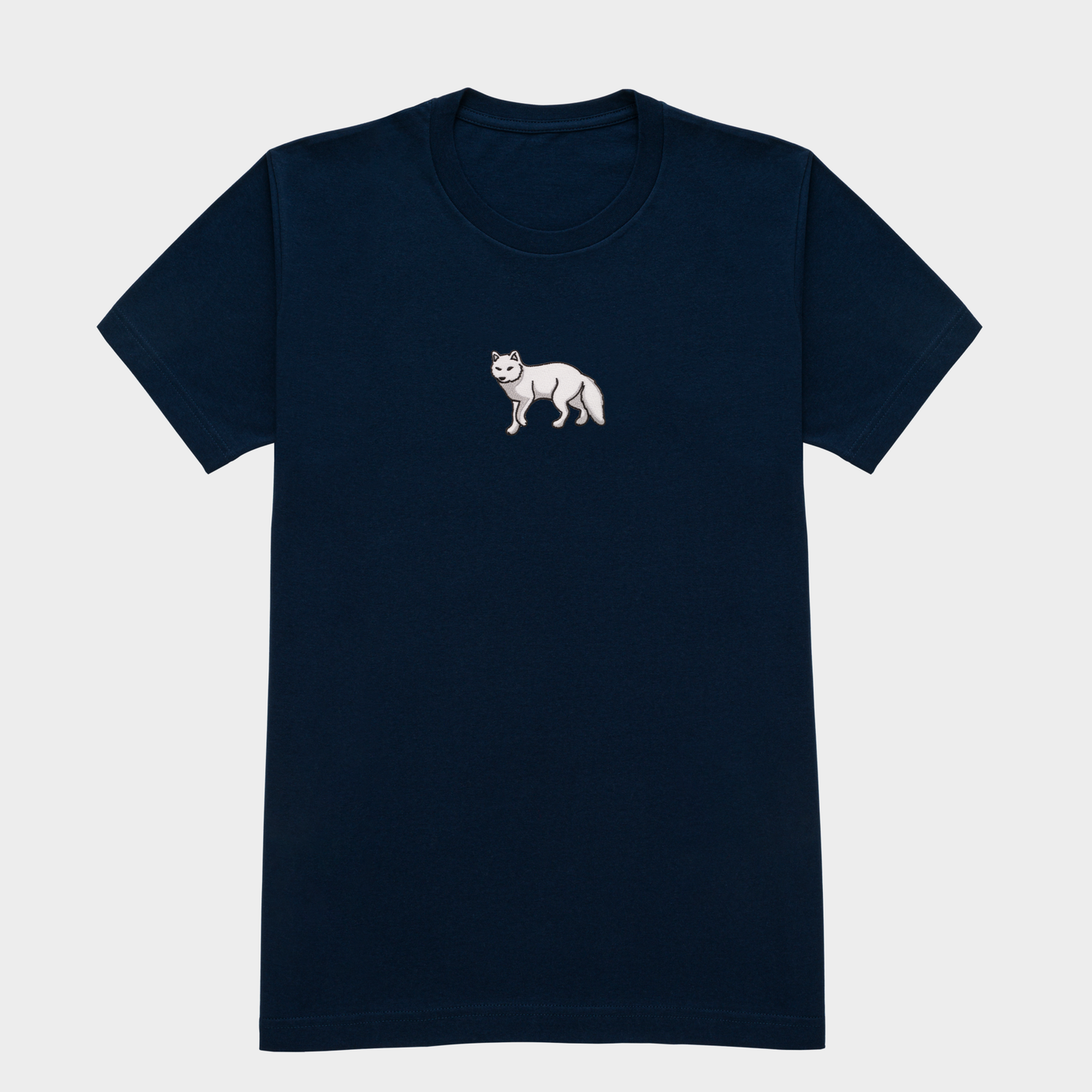 Bobby's Planet Women's Embroidered Arctic Fox T-Shirt from Arctic Polar Animals Collection in Navy Color#color_navy