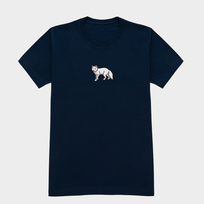 Bobby's Planet Men's Embroidered Arctic Fox T-Shirt from Arctic Polar Animals Collection in Navy Color#color_navy