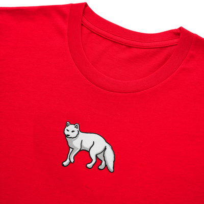 Bobby's Planet Kids Embroidered Arctic Fox T-Shirt from Arctic Polar Animals Collection in Red Color#color_red