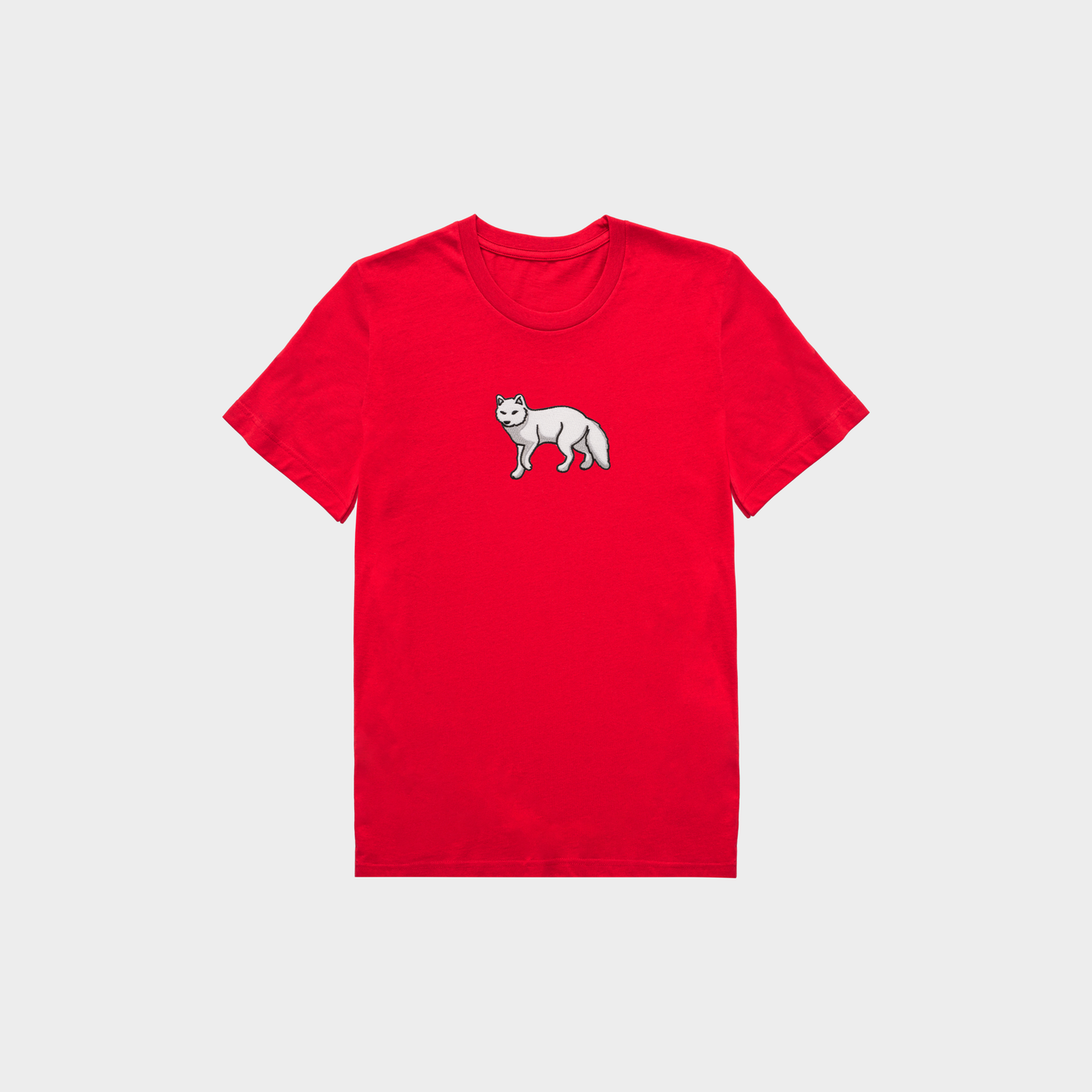 Bobby's Planet Kids Embroidered Arctic Fox T-Shirt from Arctic Polar Animals Collection in Red Color#color_red