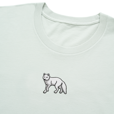 Bobby's Planet Men's Embroidered Arctic Fox T-Shirt from Arctic Polar Animals Collection in Silver Color#color_silver