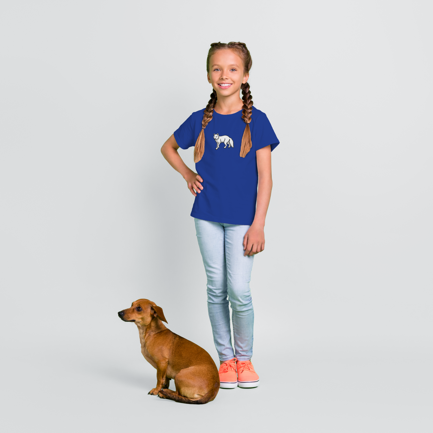 Bobby's Planet Kids Embroidered Arctic Fox T-Shirt from Arctic Polar Animals Collection in True Royal Color#color_true-royal