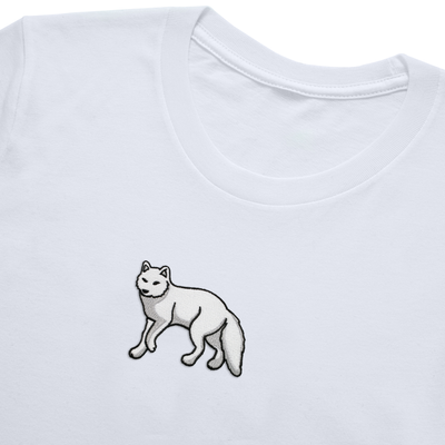 Bobby's Planet Kids Embroidered Arctic Fox T-Shirt from Arctic Polar Animals Collection in White Color#color_white