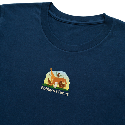 Bobby's Planet Men's Embroidered Poodle T-Shirt from Bobbys Planet Toy Poodle Collection in Navy Color#color_navy