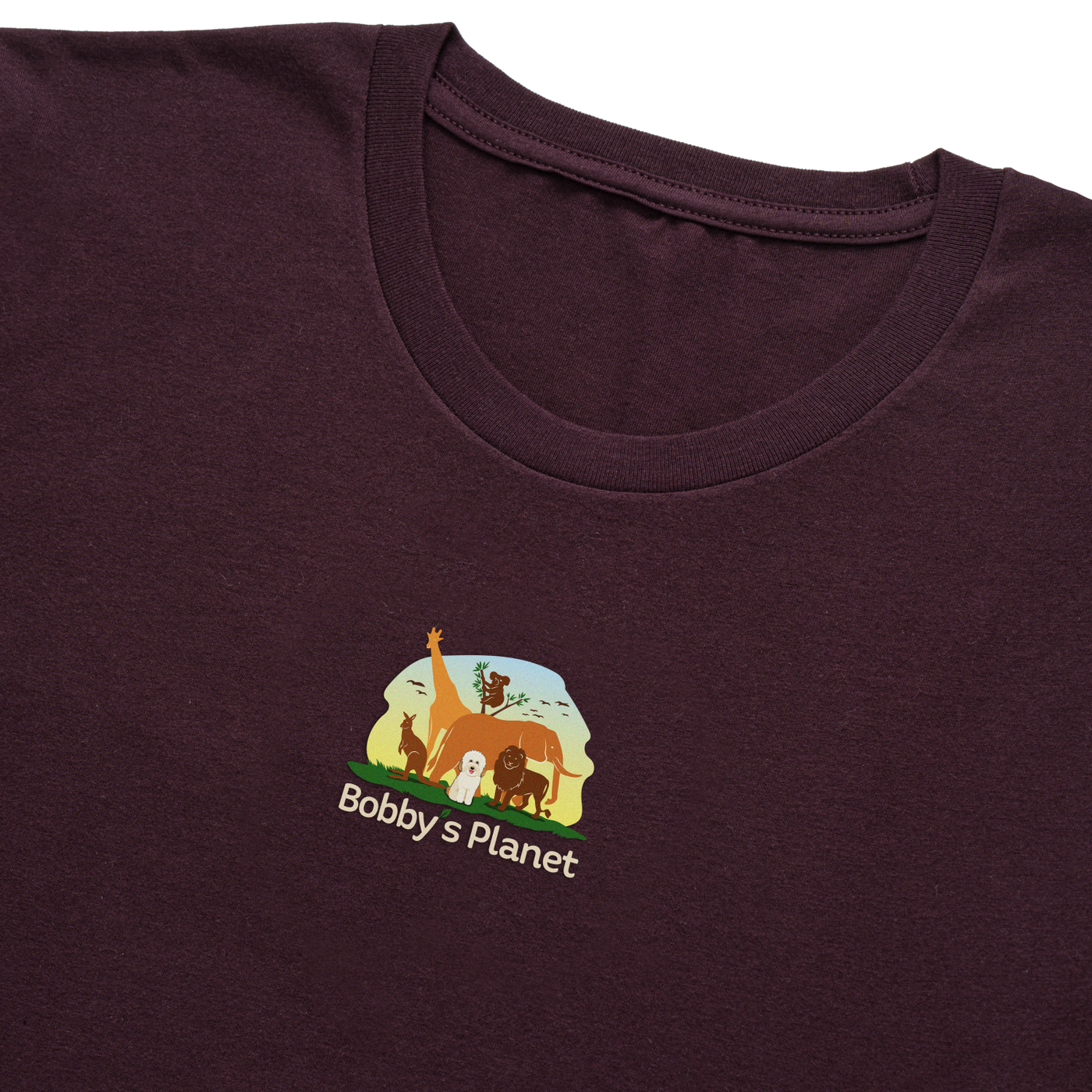 Bobby's Planet Men's Embroidered Poodle T-Shirt from Bobbys Planet Toy Poodle Collection in Oxblood Color#color_oxblood