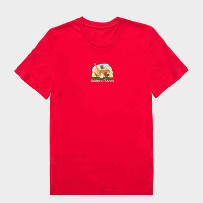 Bobby's Planet Men's Embroidered Poodle T-Shirt from Bobbys Planet Toy Poodle Collection in Red Color#color_red