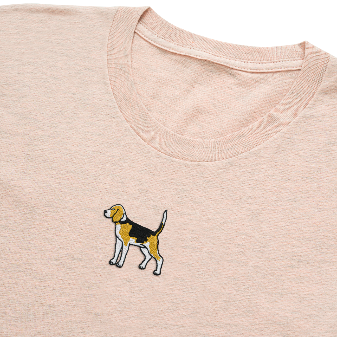 Bobby's Planet Women's Embroidered Beagle T-Shirt from Paws Dog Cat Animals Collection in Heather Prism Peach Color#color_heather-prism-peach