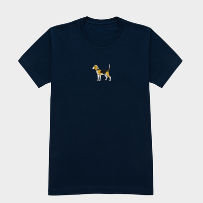 Bobby's Planet Women's Embroidered Beagle T-Shirt from Paws Dog Cat Animals Collection in Navy Color#color_navy