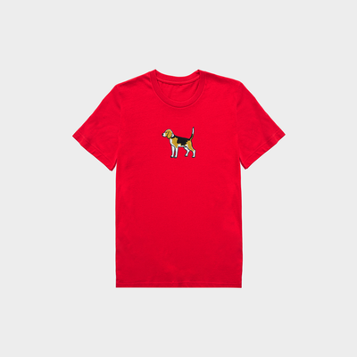 Bobby's Planet Kids Embroidered Beagle T-Shirt from Paws Dog Cat Animals Collection in Red Color#color_red