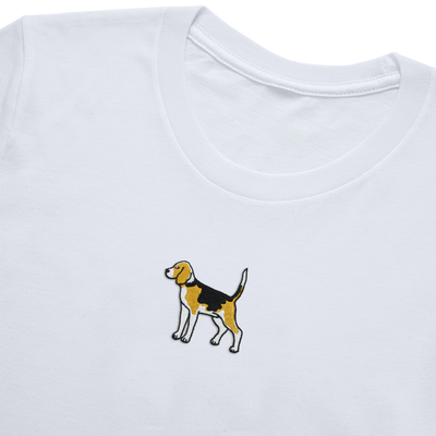 Bobby's Planet Men's Embroidered Beagle T-Shirt from Paws Dog Cat Animals Collection in White Color#color_white