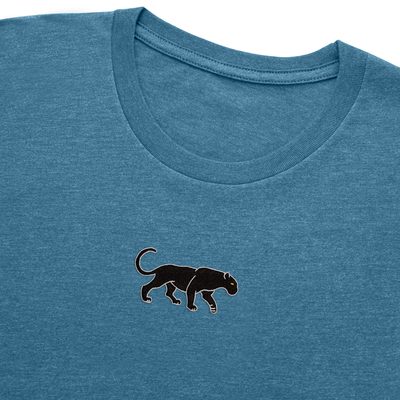 Bobby's Planet Men's Embroidered Black Jaguar T-Shirt from South American Amazon Animals Collection in Heather Deep Teal Color#color_heather-deep-teal