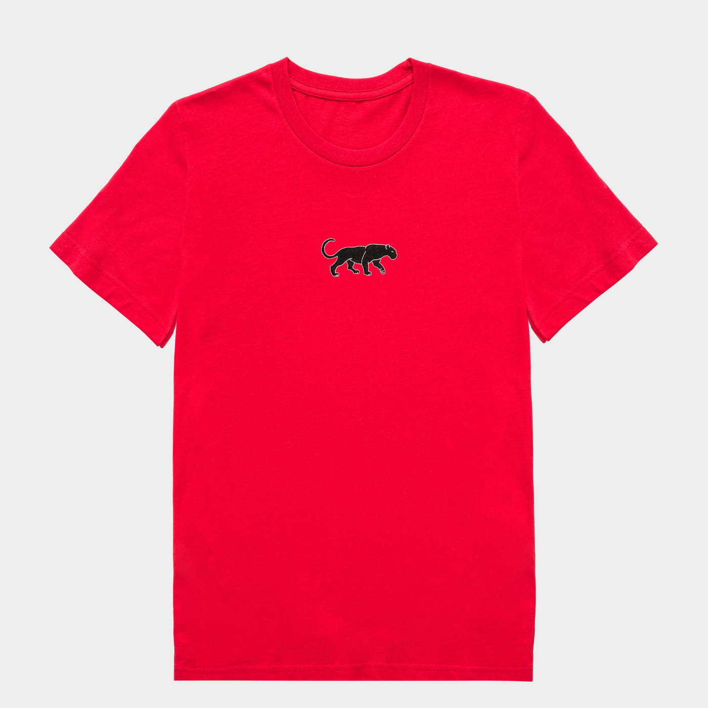 Bobby's Planet Men's Embroidered Black Jaguar T-Shirt from South American Amazon Animals Collection in Red Color#color_red