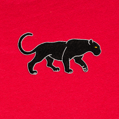Bobby's Planet Women's Embroidered Black Jaguar T-Shirt from South American Amazon Animals Collection in Red Color#color_red