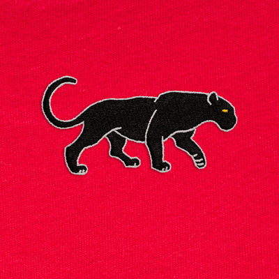 Bobby's Planet Kids Embroidered Black Jaguar T-Shirt from South American Amazon Animals Collection in Red Color#color_red