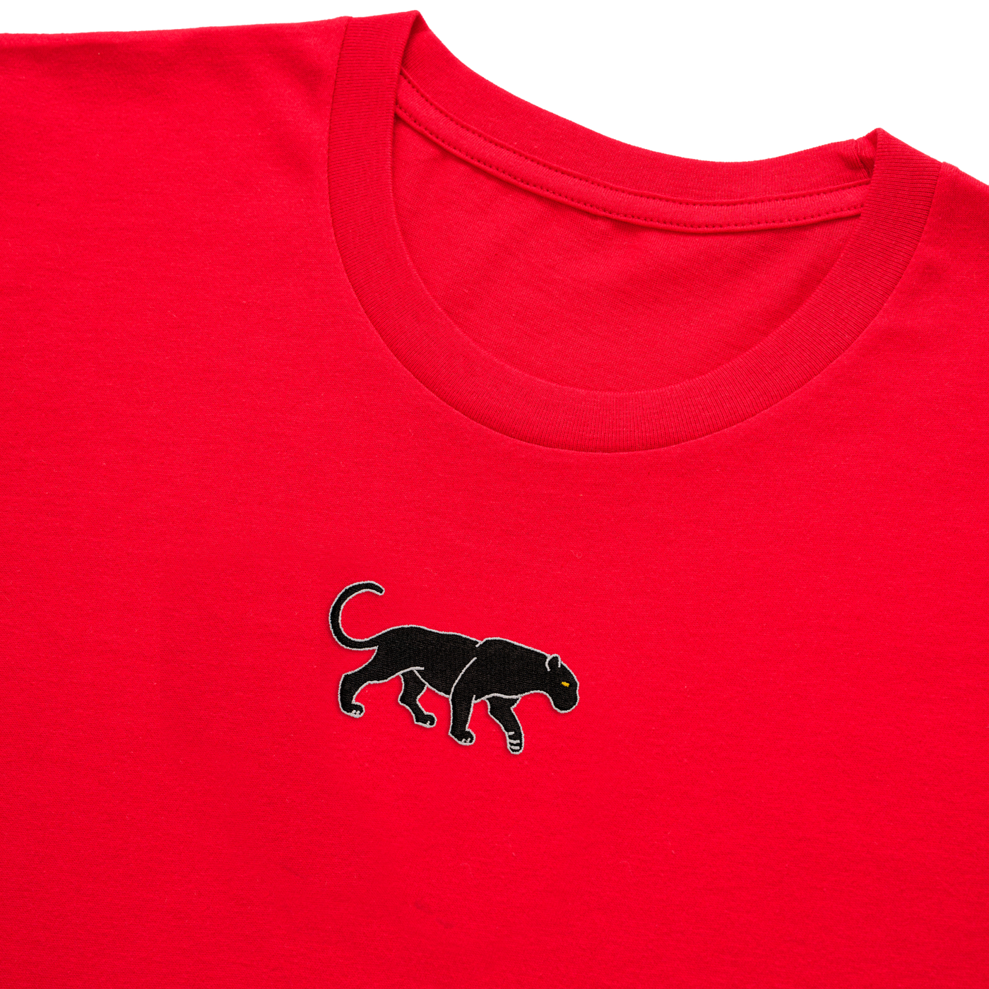 Bobby's Planet Men's Embroidered Black Jaguar T-Shirt from South American Amazon Animals Collection in Red Color#color_red
